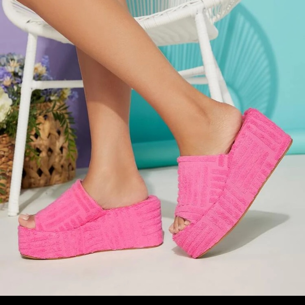 Pink Wedge Slide Sandals 5.5